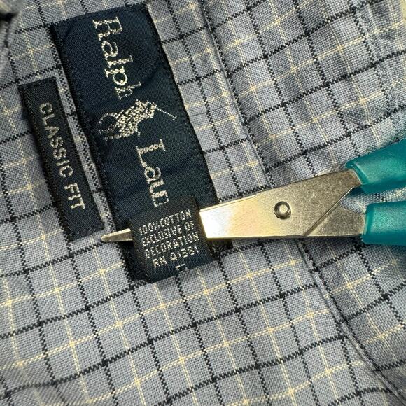 Ralph Lauren Shirt Mens XL Classic Fit Plaid Blue‎ Button Down Long Sleeve Flesh - Picture 6 of 8